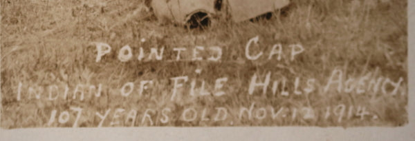 1914 Canada Sask. photo postcard 107 y.o. Pointed Cap Cree elder