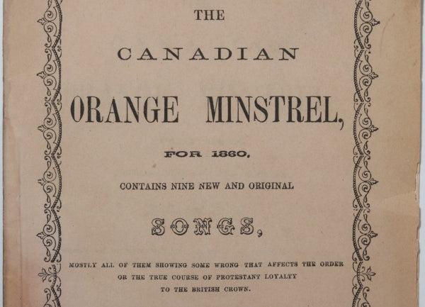 1860 Canada political pamphlet “The Canadian Orange Minstrel” McBride