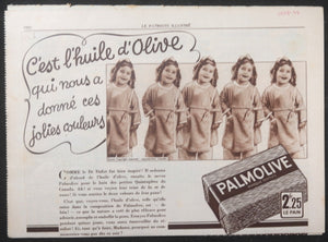c. 1930s France magazine Palmolive advertising Dionne Quints Canada