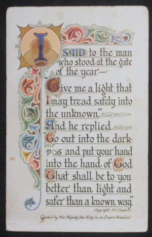 UK WW2 inspirational poem postcards quoted by George VI 1939