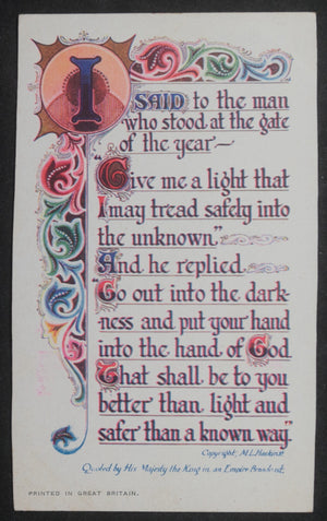 UK WW2 inspirational poem postcards quoted by George VI 1939