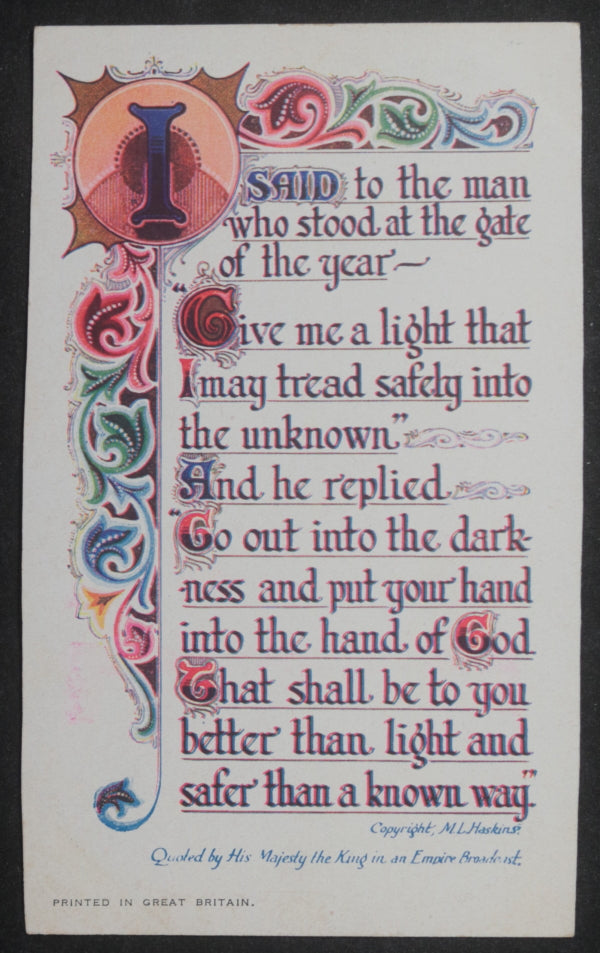 UK WW2 inspirational poem postcards quoted by George VI 1939 ...