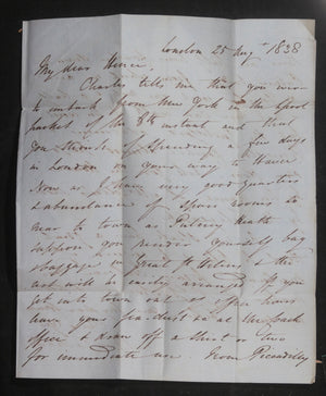 1838 UK letter London to Liverpool, inviting friend to stay in London