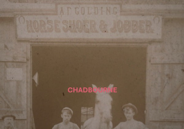 19th USA New York photo of men and horse in front of horse shoer barn