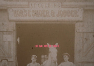 19th USA New York photo of men and horse in front of horse shoer barn