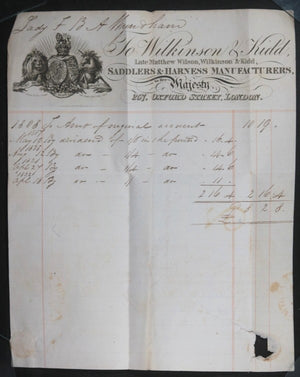 1831 UK London letterhead Wilkinson & Kidd Saddlers, Lady Wyndham