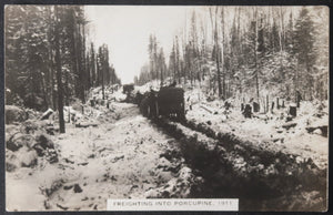 1911 Canada photo postcard winter supplies for Porcupine mining camp