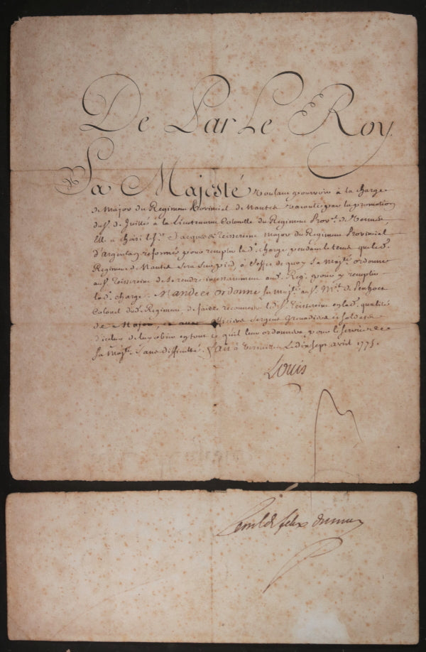 1775 France Versailles nomination Louis XVI major Régiment Provincial