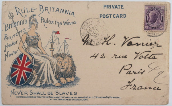 1898 Canada patriotic J.C. Wilson ‘Rule Britannia’ private postcard