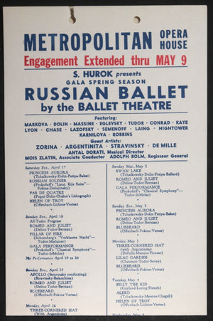 1943 USA Metropolitan Opera house – schedule Russian Ballet