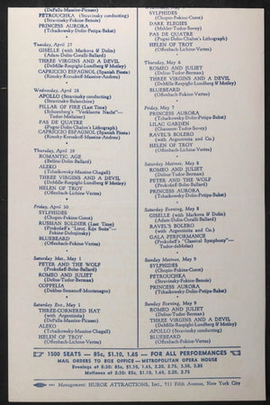 1943 USA Metropolitan Opera house – schedule Russian Ballet