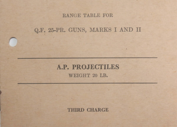 1942-43 Canada WW2 military pamphlet range table for A.P. Projectiles