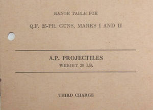 1942-43 Canada WW2 military pamphlet range table for A.P. Projectiles