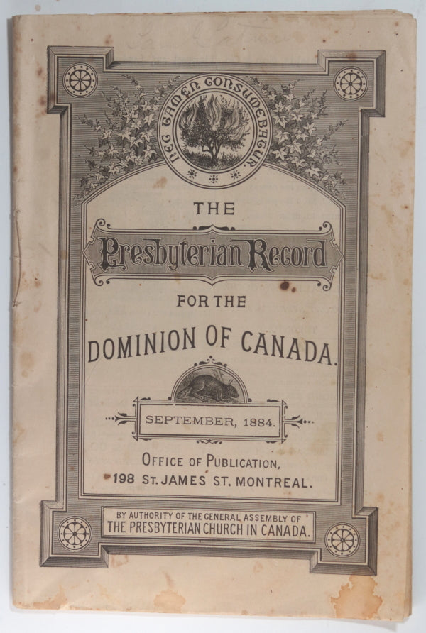 1884 Canada religious pamphlet The Presbyterian Record