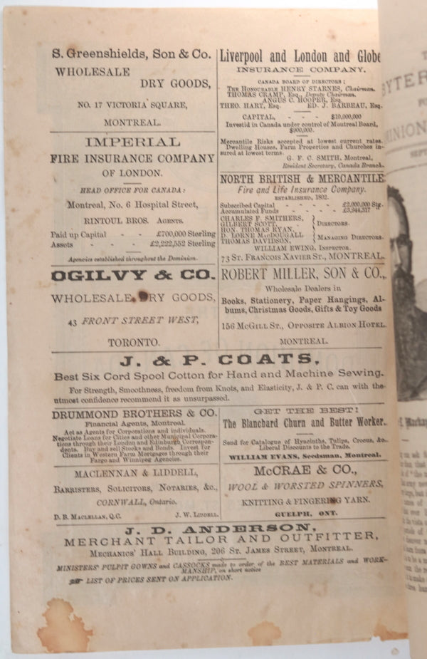 1884 Canada religious pamphlet The Presbyterian Record
