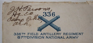 1918 USA WW1 soldier letter 336th Field Artillery Camp Pike AK