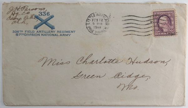 1918 USA WW1 soldier letter 336th Field Artillery Camp Pike AK