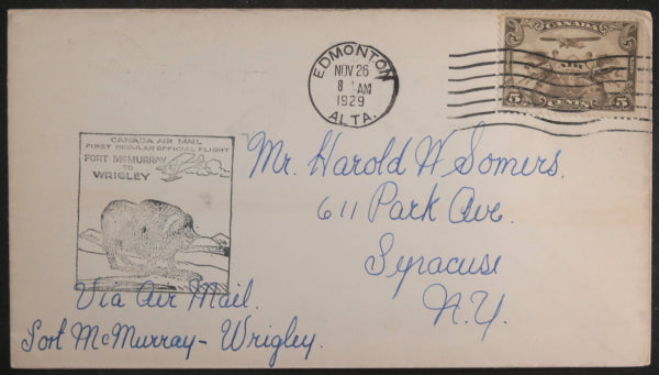 1929 Canada two First Flight Covers Wrigley NWT – Fort Mac AB