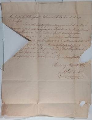 1840 USA letter Warren RI to Congressman Tillinghast in D.C.