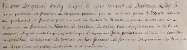 1780 Merville Flandres M. Boudville fonctions de notaire et tabellion