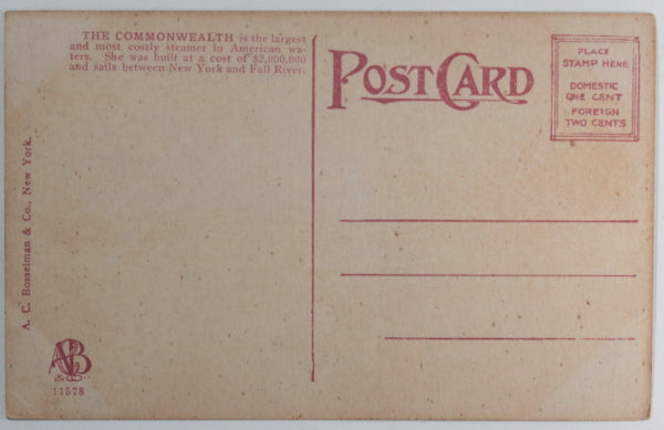 USA postcard USA steamer Commonwealth, Fall River Line (NY-MA)