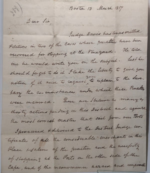1817 USA letter Boston lawyer to Supreme Ct. Judge Story in Washington