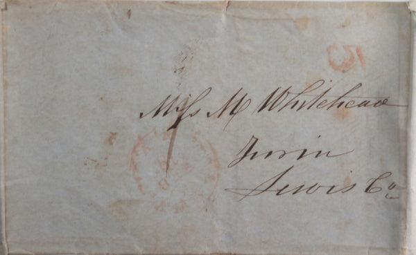 1851 USA letter from Albany to Turin NY, brewery, Sunday school