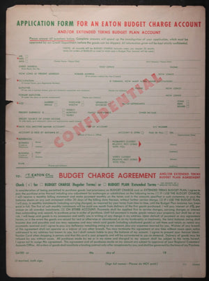 c. 1950s Canada Eaton’s Order Form and Charge Account Application (Qt. 2)