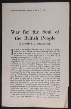 1942 WW2 UK patriotic pamphlet L. D. Gammans M.P.
