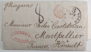 1862 USA commercial letter from New York to Montpellier France