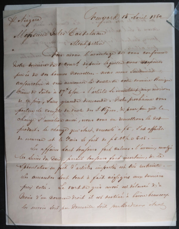 1862 USA commercial letter from New York to Montpellier France
