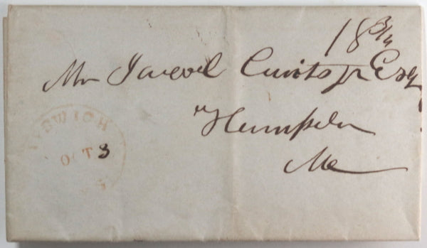 1844 USA letter Ipswich MA to Hampden ME, ship supplies