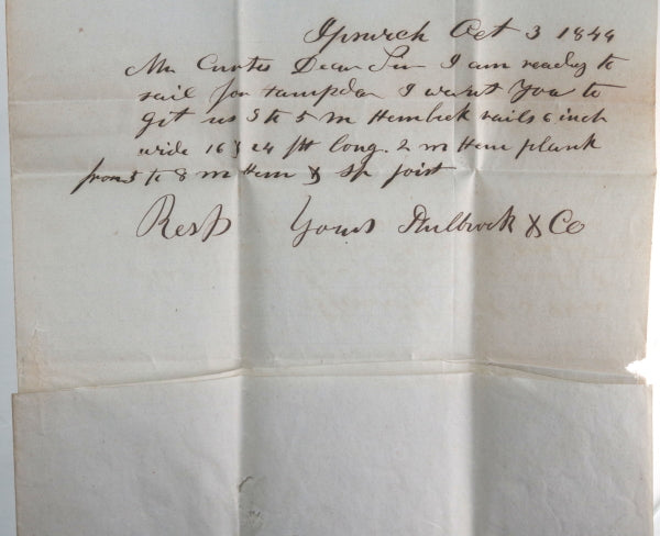 1844 USA letter Ipswich MA to Hampden ME, ship supplies