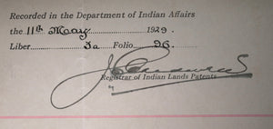 1929 Canada Federal Indian Land Sale Manitoulin Island (ON)