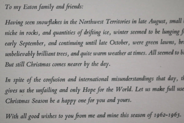 1962 Canada holiday greetings card from Flora McCrea Eaton