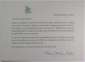 1962 Canada holiday greetings card from Flora McCrea Eaton