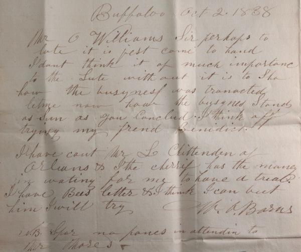 1838 USA letter from Buffalo NY to Clinton NY, legal matter
