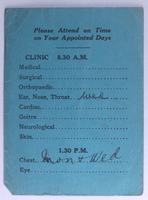 1938 Canada Toronto Hospital for Sick Children Patient card