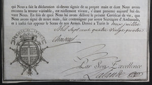 1784 Baron de Choiseul Maréchal Mailly certificat valet Sardaigne