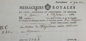 1788 Messageries Royales, caisse de monnaie Lyon à Marseille