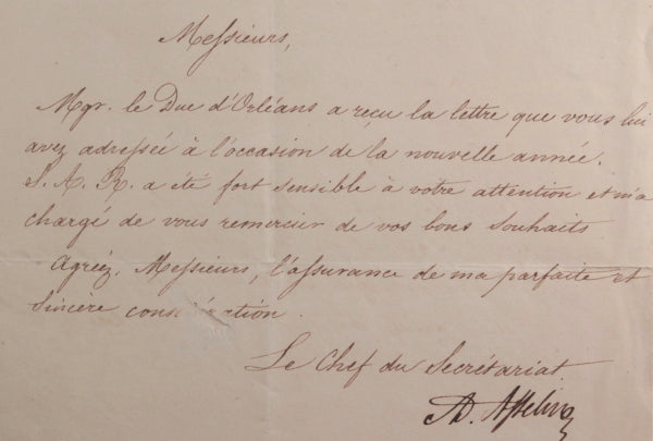 1835 Paris remerciement nouvel an Secrétariat S.A.R. Duc d’Orléans