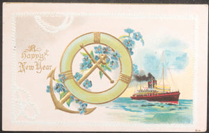 1911 USA maritime-themed New Year postcard