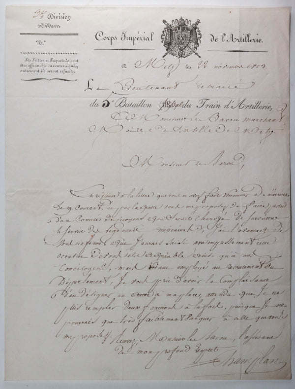 1813 Metz Empire Corps Impérial Train Artillerie, logements militaires