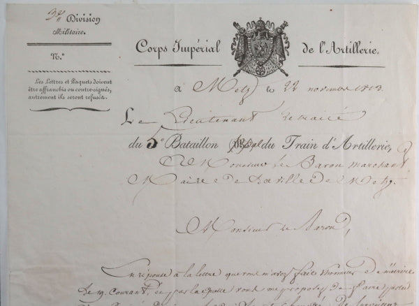 1813 Metz Empire Corps Impérial Train Artillerie, logements militaires