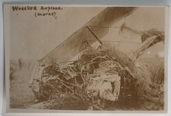 WW1 France photo of a crashed biplane