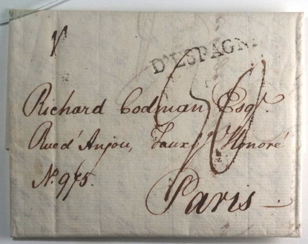 1797 Portugal letter to Richard Codman American merchant in Paris