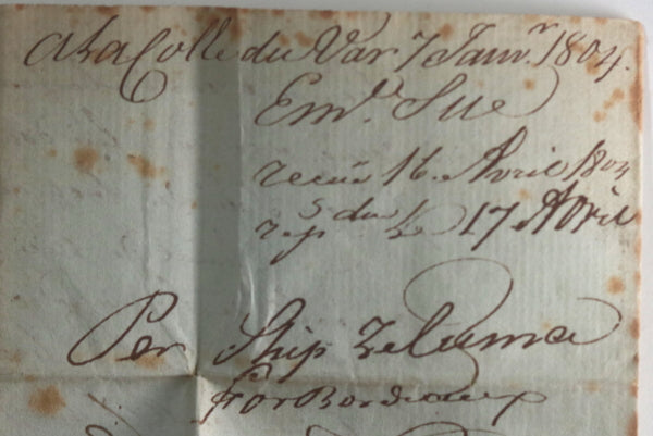 1804 France ex. négociant de St Domingue pour négociant Philadelphie