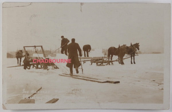 1920 Canada photo postcard, Ice Harvesting Hamilton Bay Ontario