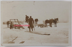 1920 Canada photo postcard, Ice Harvesting Hamilton Bay Ontario