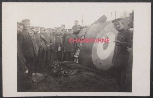 1917 France Arras WW1 crash of allied biplane, surrounded German soldiers